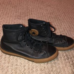 Black Leather Chuck Taylors with Gum Sole.